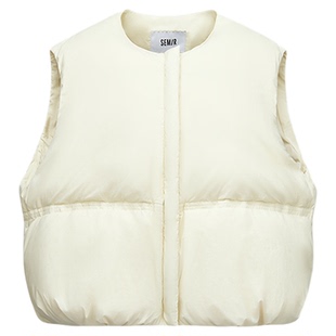 森马羽绒马甲女冬纯色收腰圆领叠穿2025新款oversize肌理花苞外套