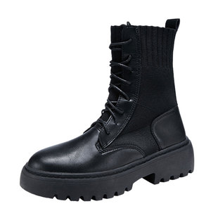 ins厚底马丁靴女英伦风2025秋冬新款加绒瘦瘦靴内增高真皮短靴女