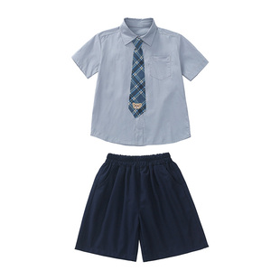 幼儿园园服小学生毕业照班服儿童学院风校服夏装男女童浅蓝衬衫套