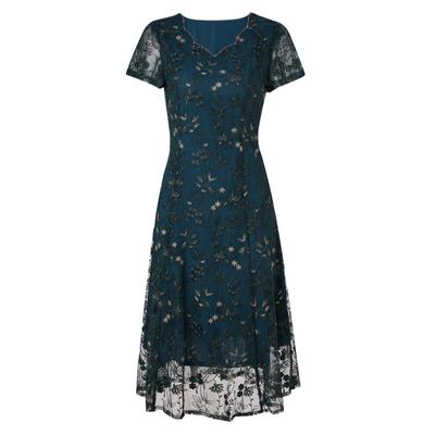 马天奴绿色钉珠收腰连衣裙