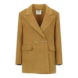 DTLANDO冬季款女装棕色翻领双粒扣对称口袋100%绵羊毛大衣外套