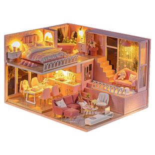 diy小屋拼装模型女孩玩具积木手工房子迷你别墅超级世界儿童礼物