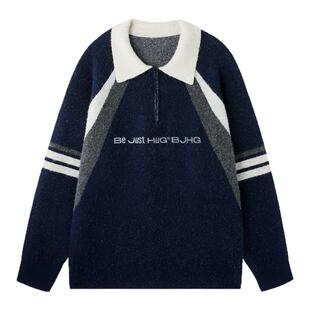 BJHG不计后果polo领毛衣男秋冬季潮牌内搭学院风复古撞色针织衫女