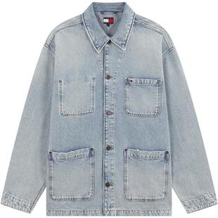 Tommy秋冬男装纯棉潮流美式复古工装风贴袋浅色宽松落肩牛仔外套