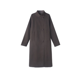 焦糖栗色2025冬季立领长款过膝系腰带毛呢大衣气质外套经典外套潮