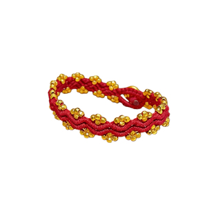 金店同款沙金蹦迪珠蕾丝波浪红绳手链手工编织本命年手绳送女友礼