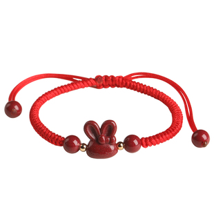 手工编织本命年红绳手链朱砂兔子十二生肖属兔好运2026马年红手绳