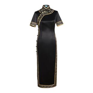 三重门{颜如懿}30姆米京派重磅真丝刺绣长款旗袍经典回形纹收藏级