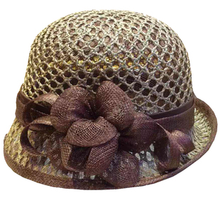 双层手编麻纱咸草帽子青年中年女夏季镂空圆顶名媛马术盆帽