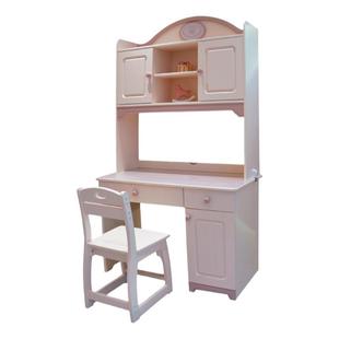 100%纯实木儿童书桌书架组合一体女孩粉色公主田园少女卧室学习桌