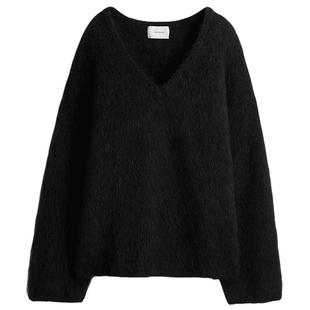 HM女装毛针织衫冬季大廓形马海毛羊毛混纺红色毛衣套衫1248344