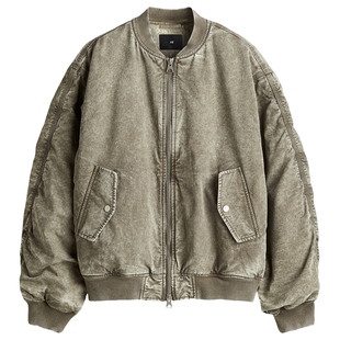 HM男装夹克春季宽松版型水洗中式领飞行员外套1295939