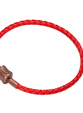 可穿黄金硬金转运珠牛皮手绳DIY编制皮绳手链手绳本命年替换皮绳