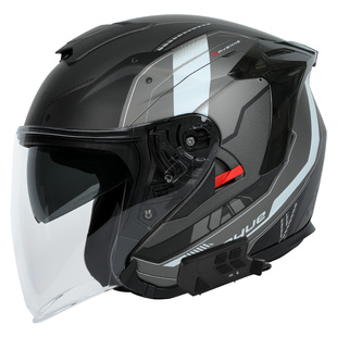 3C认证摩托车头盔半盔男带蓝牙耳机内置灰四季大码双镜片四分之三