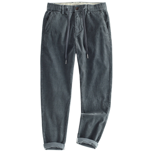 汉絮秋冬季复古灯芯绒休闲裤男士纯色弹力直筒裤子青年条绒长裤男