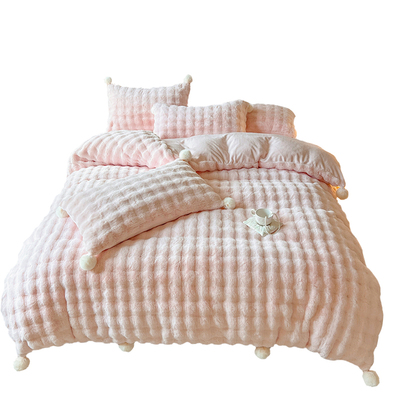 毛球四件套兔兔绒加厚粉色公主风