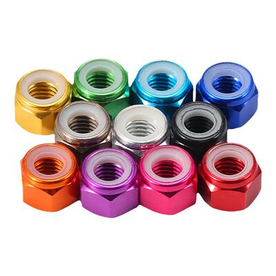 M2-M8铝合金彩色螺母尼龙圈自锁紧止退防松2.5*3x4/5/6六角螺丝帽
