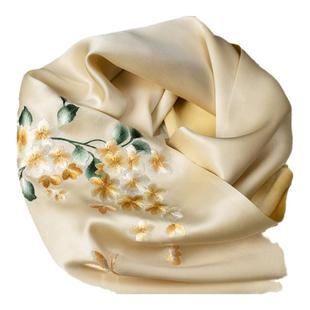 筛月真丝丝巾新款礼盒女送长辈妈妈苏绣旗袍披肩桑蚕丝围巾礼品