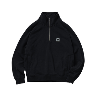 714street美式宽松落肩半拉链卫衣男2025秋冬复古抓绒情侣款上衣