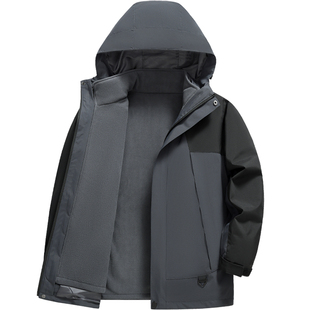 爸爸秋冬装外套中老年加厚连帽户外运动冲锋衣棉衣男爷爷保暖棉服