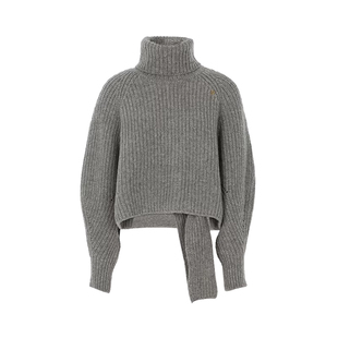 RECTO纯色羊毛材质女士高领长袖针织衫毛衣