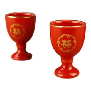 结婚婚庆用品大红色双囍字喜庆敬酒杯交杯酒杯陶瓷小号酒杯酒盅