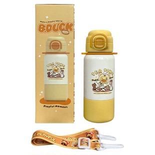 B.Duck小黄鸭保温杯一盖双饮便携手提运动水壶食品级316不锈钢杯