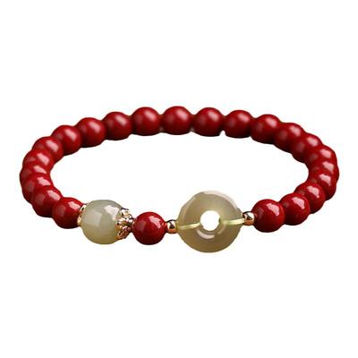 朱砂和田玉平安扣手链女