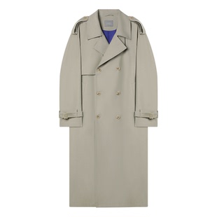 【储格】落肩过膝长款风衣外套男撞色千鸟格休闲帅气英伦风大衣