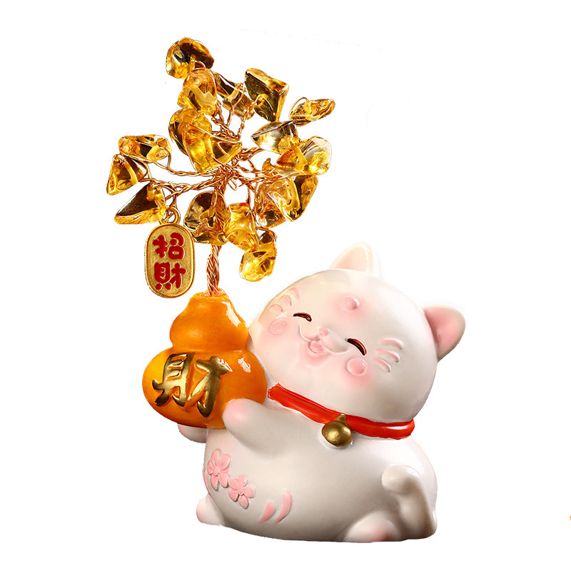 招财猫黄水晶财神小摆件