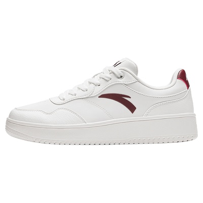 安踏板鞋男款皮面红色休闲