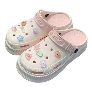 细细条 海边度假沙滩凉拖鞋女增高厚底可爱小熊小兔夏季EVA洞洞鞋