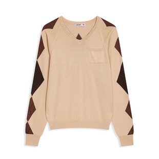 现货安宥真同款/OPEN YY24冬宽松菱形格纹毛衣直筒拖地长裤套装