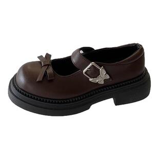 棕色日系jk小皮鞋女2025新款秋季厚底学院风玛丽珍单鞋配裙子圆头