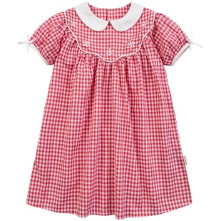 Happyology英国儿童短袖连衣裙格纹纯棉裙女童英伦春季新品连身裙