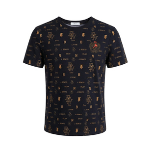 宾度男装春夏季男士黑金字母印花短袖T恤男轻薄透气凉感纯棉上衣