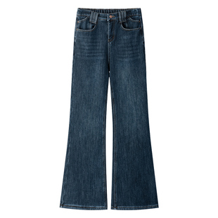 胡子叔大码女装冬季新款微喇牛仔裤女胖mm加绒复古蓝色密密绒长裤