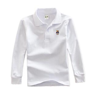 儿童纯棉白色长袖T恤男女童翻领POLO衫学生演出服校服幼儿园班服