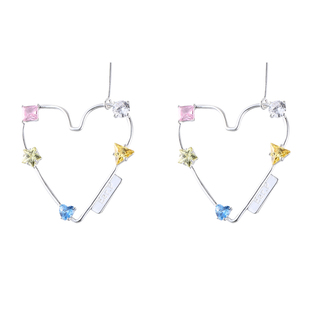 彩色锆石爱心耳环女小众设计感高级2025新款爆款耳坠银针耳钉耳饰