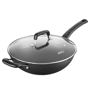 爱仕达铁锅锈不了炒锅防粘锅家用无涂层平底大炒菜锅燃气灶适用深