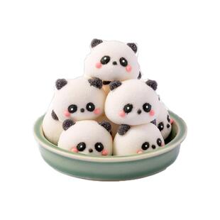 熊猫头棉花糖网红3D立体卡通动物造型咖啡甜品蛋糕冰粉装饰软糖