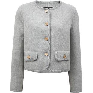 Vero Moda毛呢外套2025秋季新款含绵羊毛纯色短外套圆领时尚显瘦