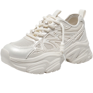 百丽女鞋子厚底网面透气老爹鞋女夏季新款运动休闲鞋D7J1DBM5