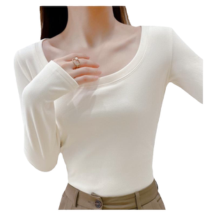 德荣绒打底衫女秋冬新款U领自发热t恤女长袖保暖加厚磨毛内搭上衣