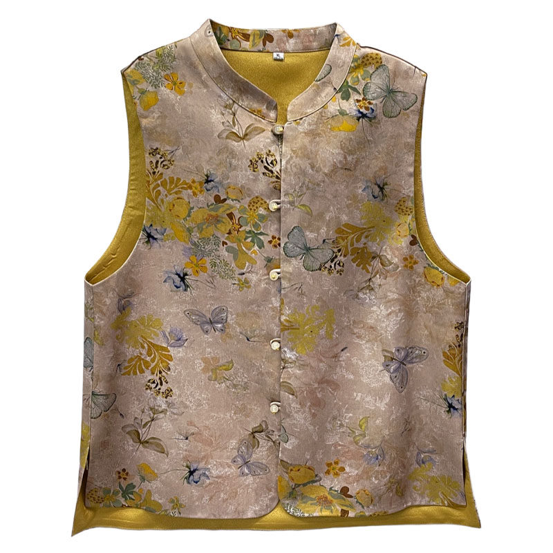 新中式国风马夹女2025年春秋新款立领缎面提花花坎肩马甲无袖外套