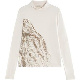 EXCEPTION例外女装秋冬款丝光羊毛保暖印花图案新中式修身长袖T恤