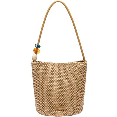 百丽草编织手提水桶包