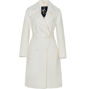 XG雪歌米白色中长款毛呢外套时尚冬季新款大翻领纯绵羊毛大衣女装