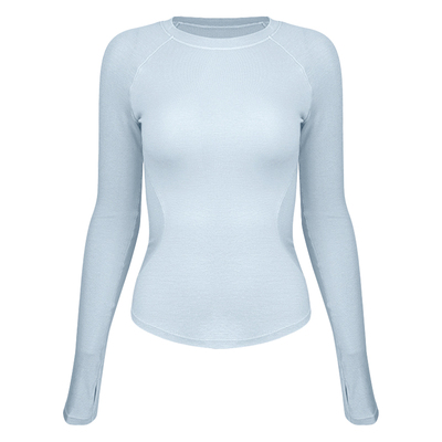 羊毛运动上衣女修身普拉提瑜伽长袖外穿跑步训练打底衫健身服t恤