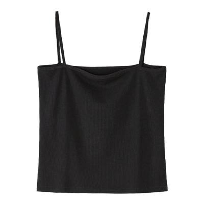 夏季新款纯棉一字领黑色简约吊带